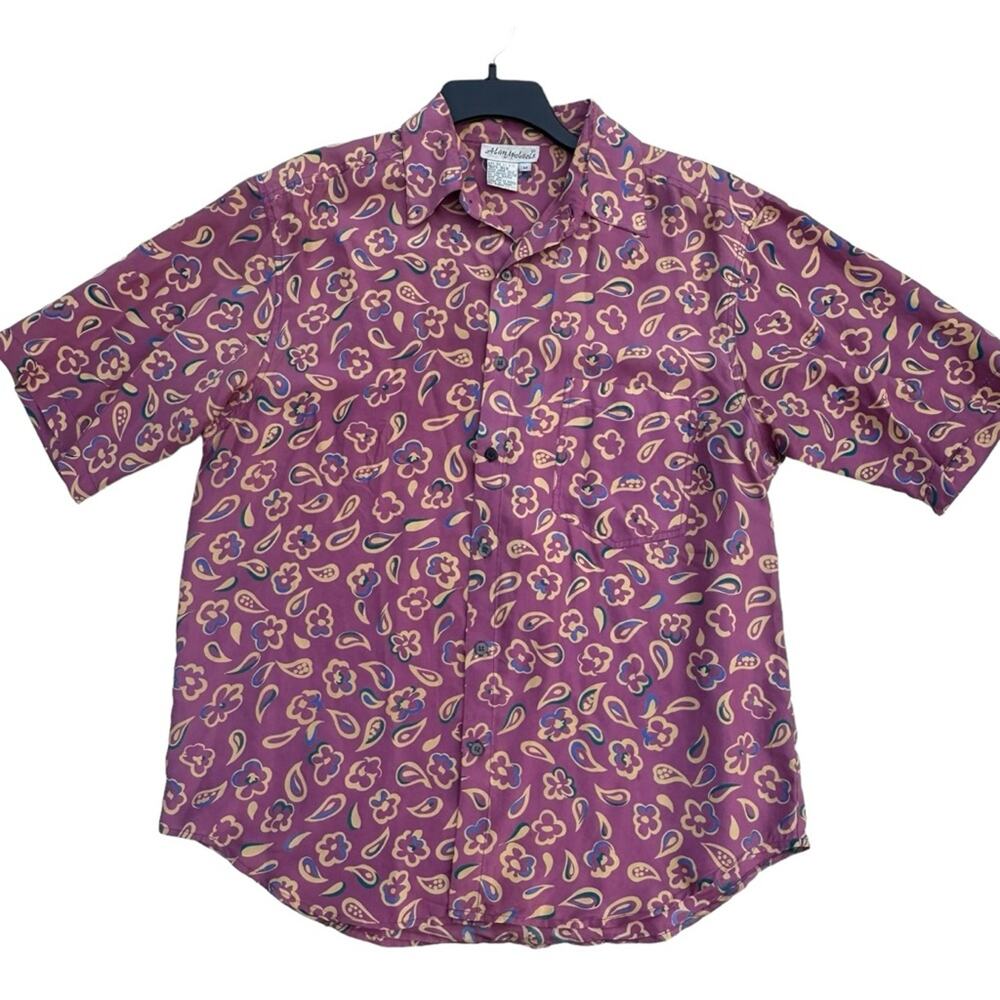 Vintage Alan Michaels Silk Shirt, Hawaiian Disco, Groovy, Size Medium
